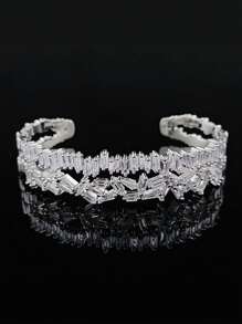 MOONSO 1pc Luxury Cubic Zirconia Decorated Bracelet, Suitable For Women's Daily Wear, Party, Banquet, Wedding And Other Occasions - Silver - View 2