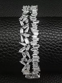 MOONSO 1pc Luxury Cubic Zirconia Decorated Bracelet, Suitable For Women's Daily Wear, Party, Banquet, Wedding And Other Occasions - Silver - View 4