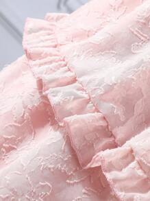 SHEIN 女孩提花荷葉邊挖肩繫腰帶連衣裙 - 淺粉色 - 查看 3