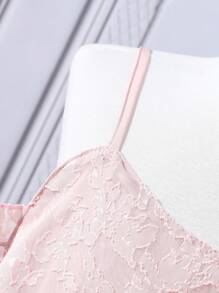 SHEIN 女孩提花荷葉邊挖肩繫腰帶連衣裙 - 淺粉色 - 查看 5