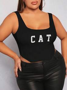 SHEIN SXY Plus Letter Graphic Crop Tank Top - Black - View 4