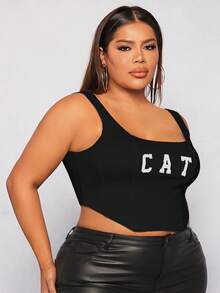 SHEIN SXY Plus Letter Graphic Crop Tank Top - Black - View 5