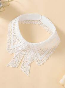 1pc Detachable White Water Soluble Embroidery Bow Tie Style Collar Decoration