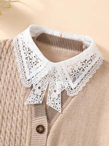 1pc Detachable White Water Soluble Embroidery Bow Tie Style Collar Decoration