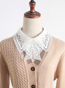 1pc Detachable White Water Soluble Embroidery Bow Tie Style Collar Decoration