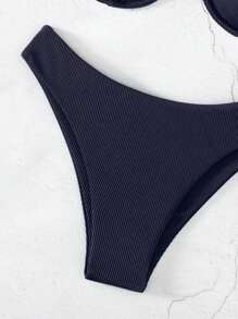 SHEIN Swim Summer Beach Solid Underwire Bikini Set - Navy Blue - View 5