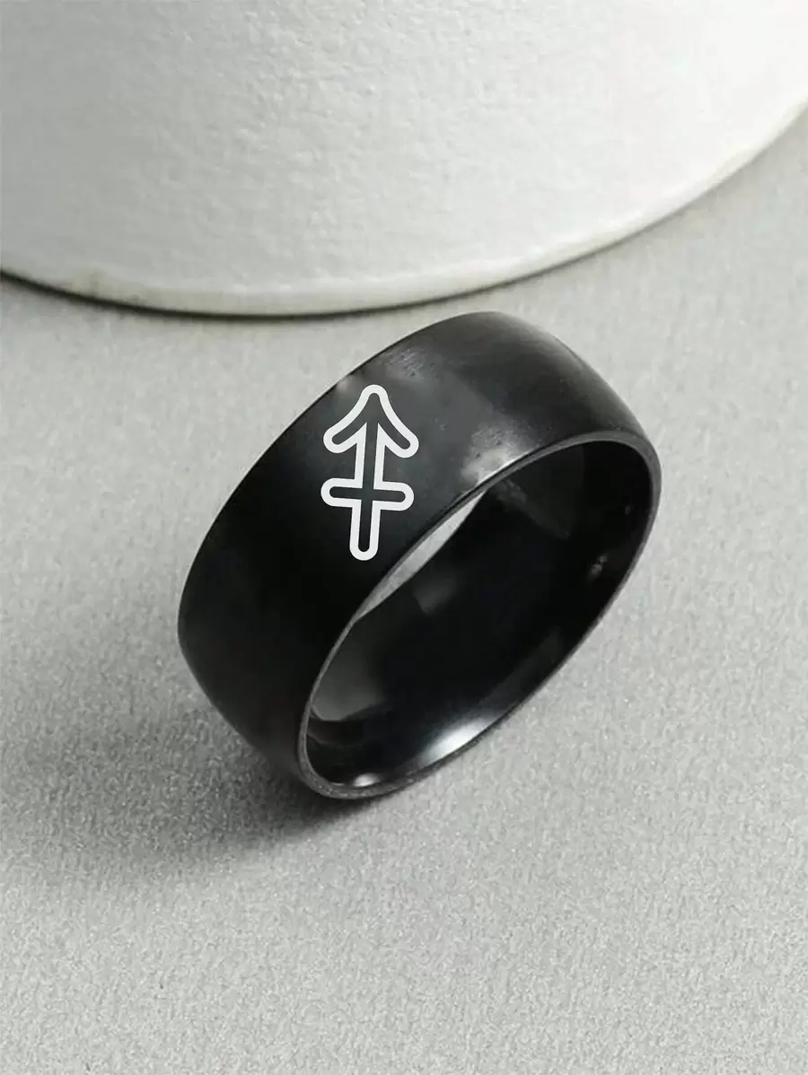 Hombres Anillo con patrón de constelación - Negro - Ver 1