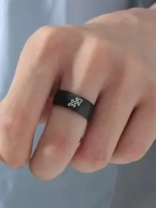 Hombres Anillo con patrón de constelación - Negro - Ver 2