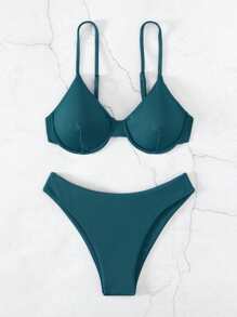 SHEIN Swim 素色帶鋼圈比基尼泳裝