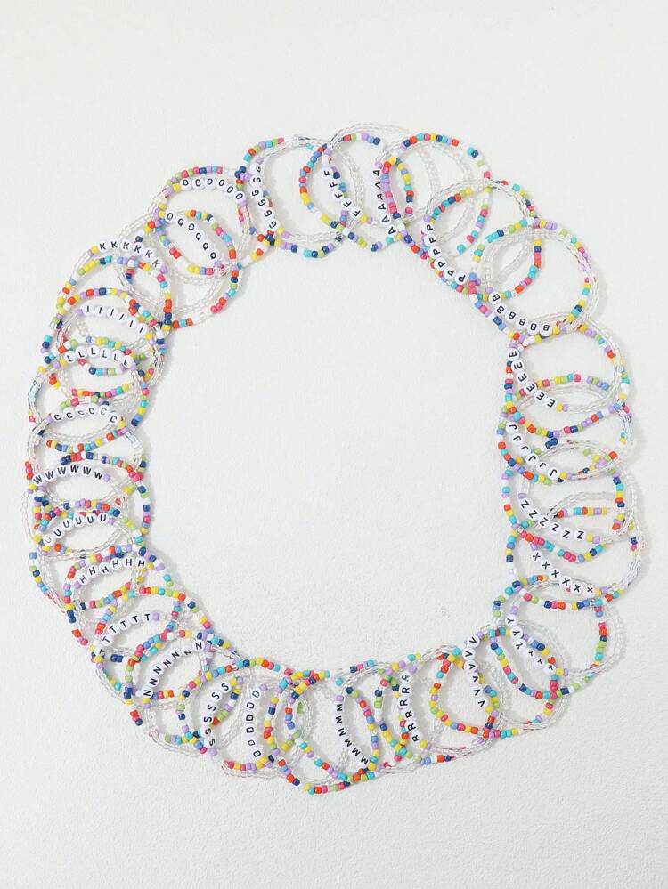 1set Random Color Letter Detail Color Block Beaded Bracelet