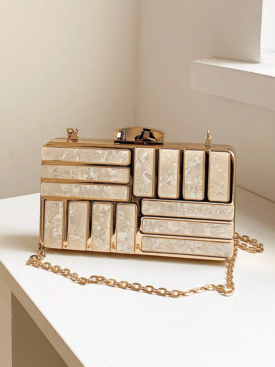 Glitter Bling,Shiny Glamorous,Elegant,Exquisite Marble Graphic Box Bag Mini Glamorous, Perfect Bride Purse For Wedding, Prom & Party Events Dinner Bag,Evening Bag For Party Girl,Woman,For Female Perfect For Party,Wedding,Prom,Dinner/Banquet,For Best Gift For Women - Gold - View 1