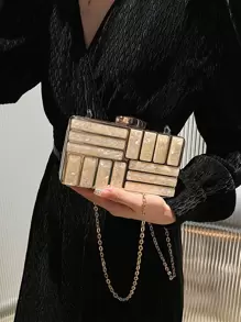 Glitter Bling,Shiny Glamorous,Elegant,Exquisite Marble Graphic Box Bag Mini Glamorous, Perfect Bride Purse For Wedding, Prom & Party Events Dinner Bag,Evening Bag For Party Girl,Woman,For Female Perfect For Party,Wedding,Prom,Dinner/Banquet,For Best Gift For Women - Gold - View 2