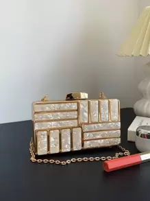 Glitter Bling,Shiny Glamorous,Elegant,Exquisite Marble Graphic Box Bag Mini Glamorous, Perfect Bride Purse For Wedding, Prom & Party Events Dinner Bag,Evening Bag For Party Girl,Woman,For Female Perfect For Party,Wedding,Prom,Dinner/Banquet,For Best Gift For Women - Gold - View 7