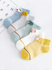 5pairs Baby Cartoon Ear Design Soft Invisible Socks For Summer - Multicolor - View 2