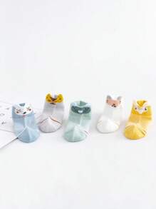 5pairs Baby Cartoon Ear Design Soft Invisible Socks For Summer - Multicolor - View 3