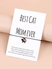 1入組時尚鋅合金卡通貓吊墜細繩手鏈適合女士日常裝飾 - 黑色 - 查看 4