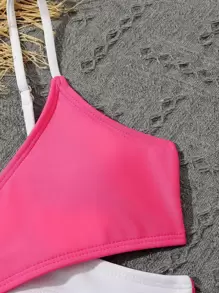 SHEIN 4pcs/Pack Tween Girl Colorblock Bikini Set With Coconut Tree Print Cover Up Set Summer Beach Summer Holiday