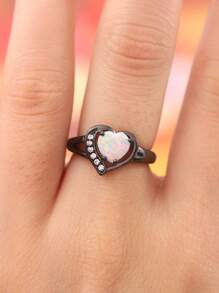 Nhẫn trang trí trái tim bằng đá rhinestone & opal - Nhiều màu - Xem 1