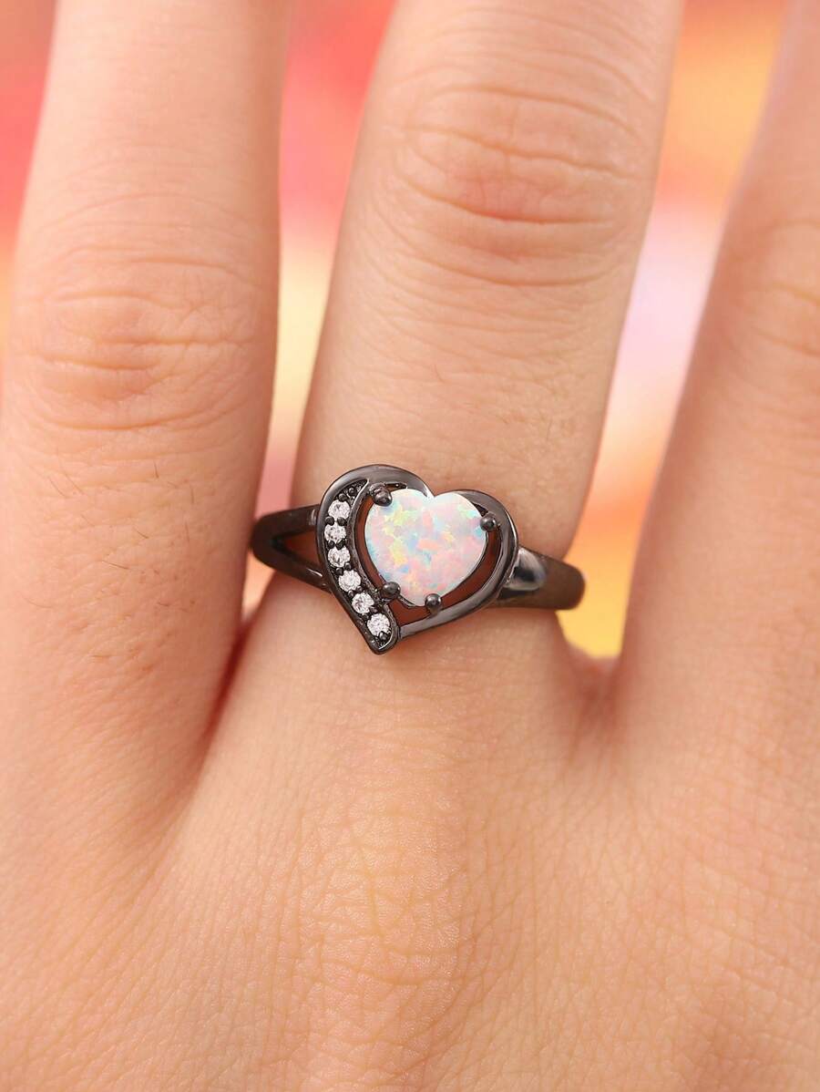 Nhẫn trang trí trái tim bằng đá rhinestone & opal - Nhiều màu - Xem 1