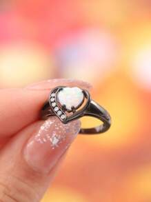 Nhẫn trang trí trái tim bằng đá rhinestone & opal - Nhiều màu - Xem 2