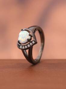 Nhẫn trang trí trái tim bằng đá rhinestone & opal - Nhiều màu - Xem 3