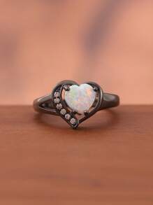Nhẫn trang trí trái tim bằng đá rhinestone & opal - Nhiều màu - Xem 4