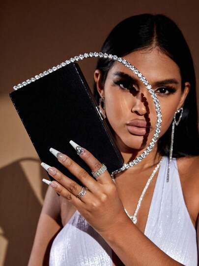 SHEIN SXY 豪華閃爍光芒,閃閃發光,優雅,精美的小鑲鑽裝飾盒手提包,晚宴包適用於聚會、女孩、女人、女性,非常適合聚會、婚禮、舞會、晚宴/宴會,是女人最好的禮物