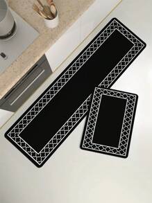 1 Tấm Thảm Nhà Bếp Họa Tiết Hình Học, Thảm Nhà Bếp Polyester Hiện Đại Cho Nhà Bếp - Đen và trắng - Xem 5