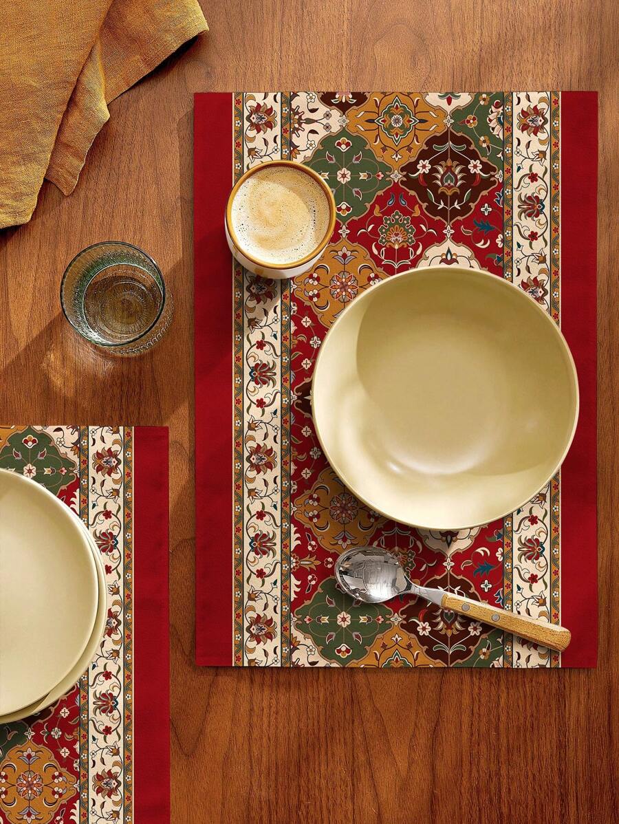 1 pieza Tapete de mesa con patrón floral moderno poliéster para cocina - Multicolor - Ver 1