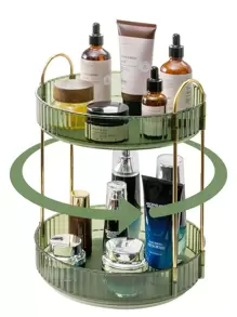 1pc Double Layer Desktop Makeup Storage Holder, Modern Spiral Design Plastic Makeup Holder For Home - Clear - View 9