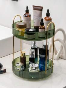 1pc Double Layer Desktop Makeup Storage Holder, Modern Spiral Design Plastic Makeup Holder For Home - Clear - View 6