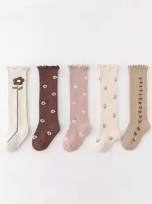 5雙嬰兒花卉圖案柔軟長筒襪適合春天
