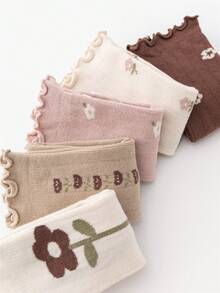 5雙嬰兒花卉圖案柔軟長筒襪適合春天