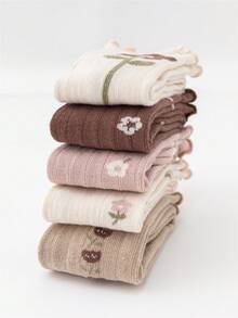 5雙嬰兒花卉圖案柔軟長筒襪適合春天