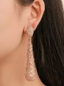 1對時尚霧面幾何矩形流行水滴質感耳環,適合日常、派對、約會女性禮物 - 玫瑰金 - 查看 2