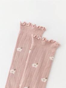 5雙嬰兒花卉圖案柔軟長筒襪適合春天