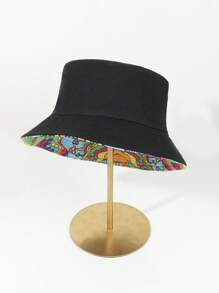 1pc Women Multi-Color Mushroom Print Reversible Bucket Hat, Suitable For Beach Vacation, Outdoor Travel, Party, Daily Sunscreen Wear - Multicolor - View 2