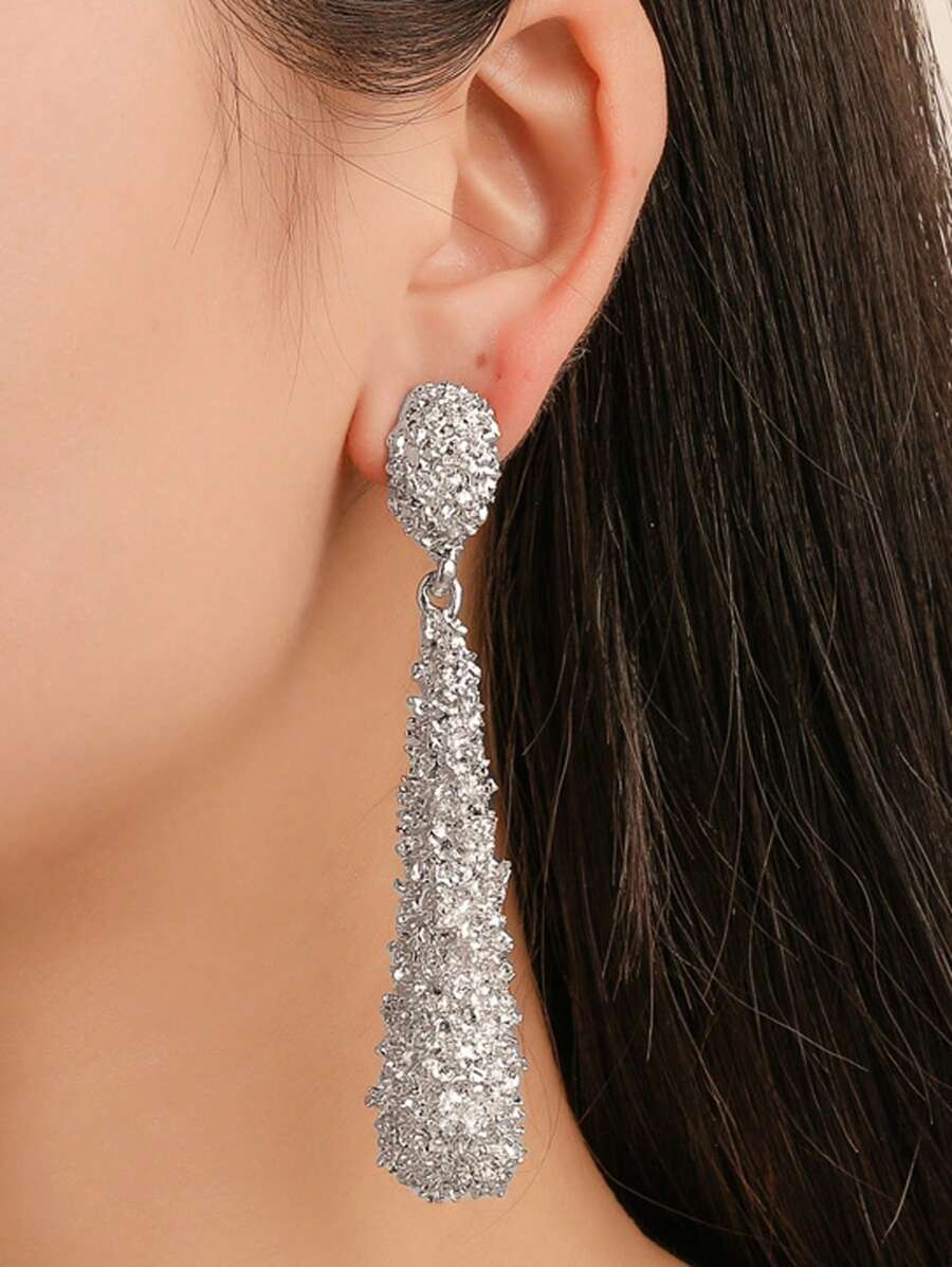 Anting Drop Logam Bertekstur - Perak - View 1