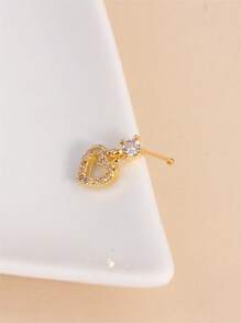 1 件时尚铜方晶锆石心形装饰鼻钉，适合女士日常装饰情人节、妈妈、母亲、母亲节、礼物 - 金黃色 - 查看 2