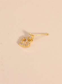 1 件时尚铜方晶锆石心形装饰鼻钉，适合女士日常装饰情人节、妈妈、母亲、母亲节、礼物 - 金黃色 - 查看 3