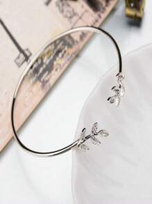 1入組時尚鋅合金樹葉裝飾開口手鐲適合女士日常裝飾 - 銀色 - 查看 2