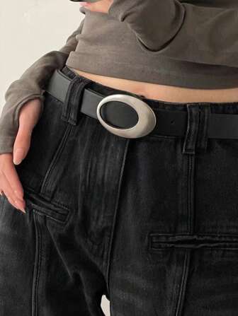 1個 ステンパンク風 レディース オーバル バックル カジュアルベルト デイリーユース ジーンズ パンツ ドレス用 ベルト 夏、学校、秋、ハロウィン