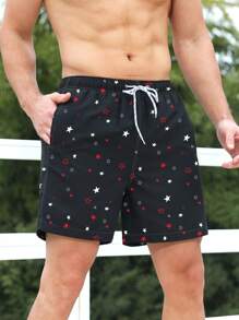 Surfspeed 男士星星印花腰部抽繩泳褲 - 黑色 - 查看 3
