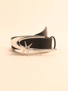 1 pieza Cinturón de moda con hebilla geométrica con decoración de estrella para mujer, para uso diario, calle, Halloween - Negro - Ver 2