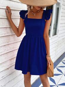 Breezaya 素色荷葉邊A字洋裝 - 藍色 - 查看 5