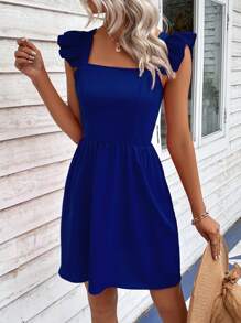 Breezaya 素色荷葉邊A字洋裝 - 藍色 - 查看 6