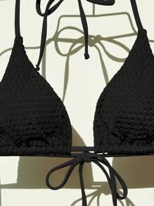 素色三角杯比基尼泳裝 - 黑色 - 查看 3