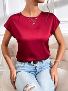 SHEIN Privé Twist Backless Chain Detail Batwing Sleeve Blouse,Short Sleeve Tops