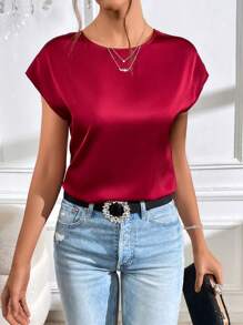 SHEIN Privé Twist Backless Chain Detail Batwing Sleeve Blouse,Short Sleeve Tops