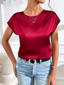 SHEIN Privé Twist Backless Chain Detail Batwing Sleeve Blouse,Short Sleeve Tops